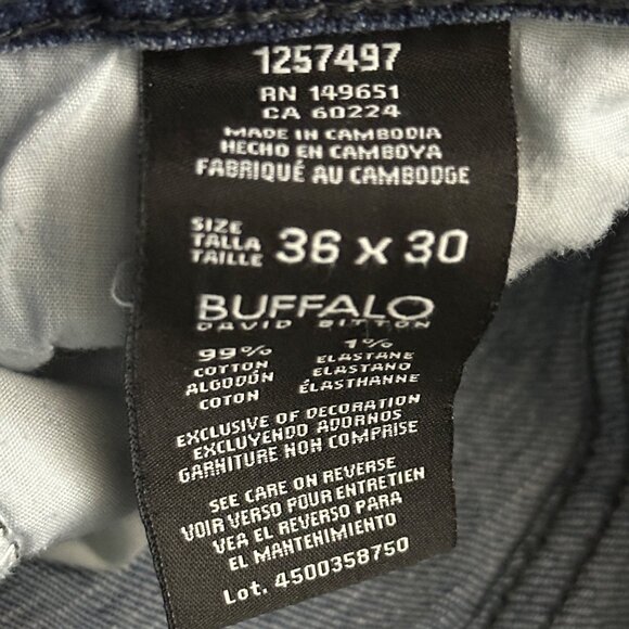 Buffalo David Bitton Jean Men 36 Stretch Straight Dark Wash Distressed Jackson-X - Picture 7 of 15